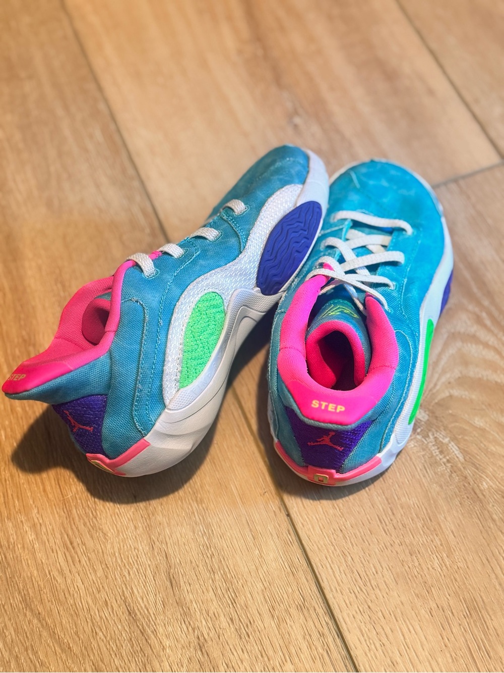 Jordan Kids Teal & Hot Pink Sneakers with Neon Green Accents